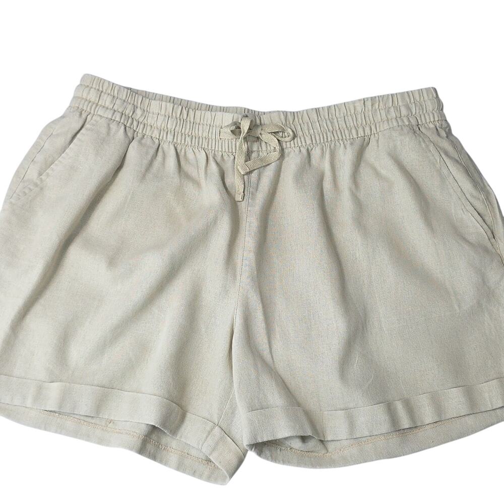 Women Sz Large Tan Linen Blend Beachy High-Rise Drawstring Pocket Old Navy Short